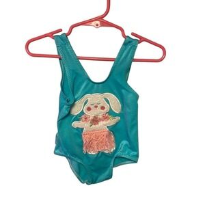 Carter's Swimsuit 1980s Vintage Bunny Hula Girl One Piece Bathing Suit 24 months